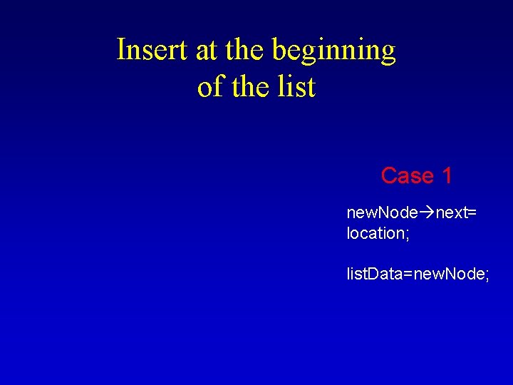 Insert at the beginning of the list Case 1 new. Node next= location; list.