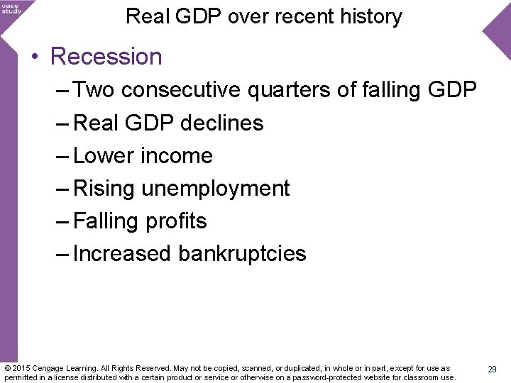 Real GDP over recent history • Recession – Two consecutive quarters of falling GDP