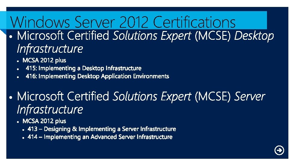 Windows Server 2012 Certifications • • 