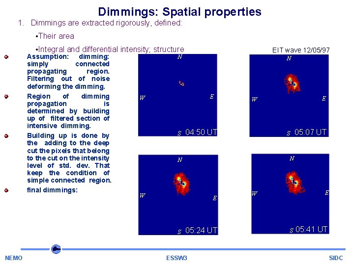 Dimmings: Spatial properties 1. Dimmings are extracted rigorously, defined: • Their area • Integral