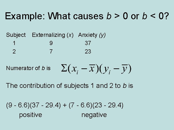 Example: What causes b > 0 or b < 0? Subject 1 2 Externalizing