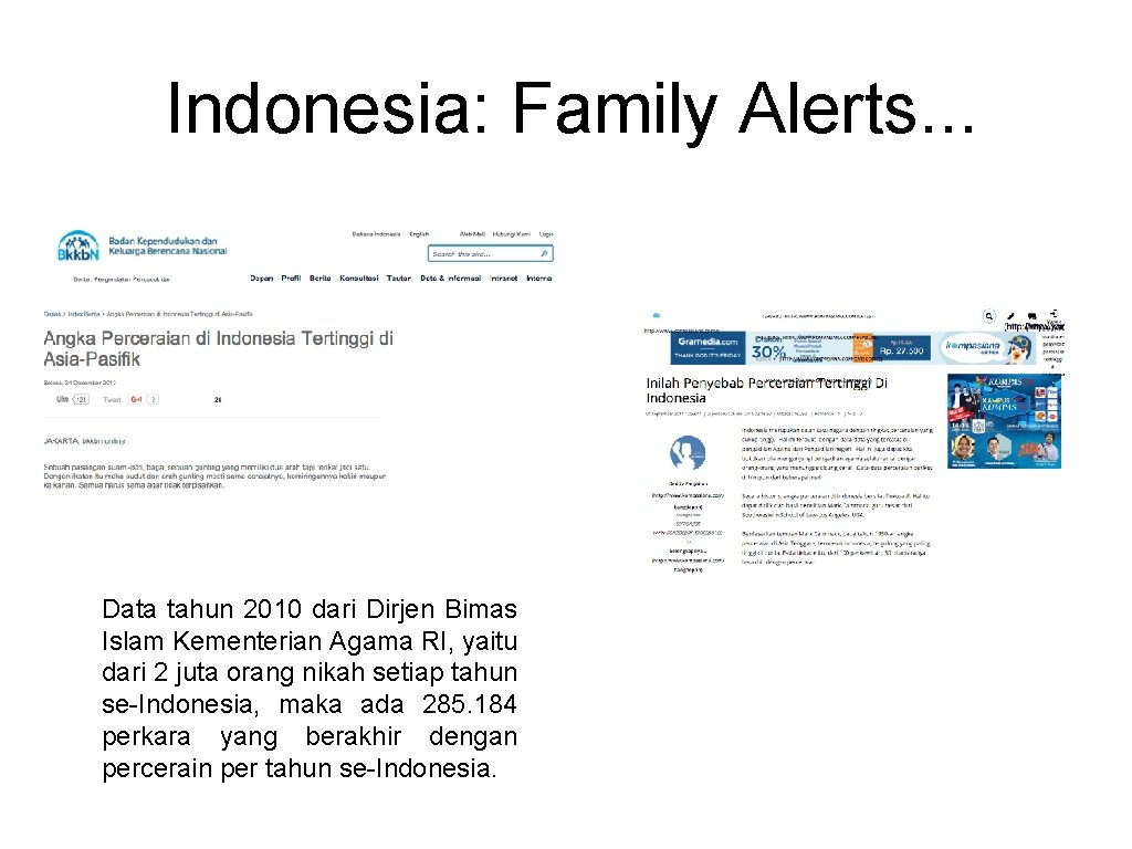 Indonesia: Family Alerts. . . Data tahun 2010 dari Dirjen Bimas Islam Kementerian Agama