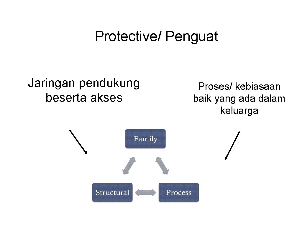 Protective/ Penguat Jaringan pendukung beserta akses Proses/ kebiasaan baik yang ada dalam keluarga 