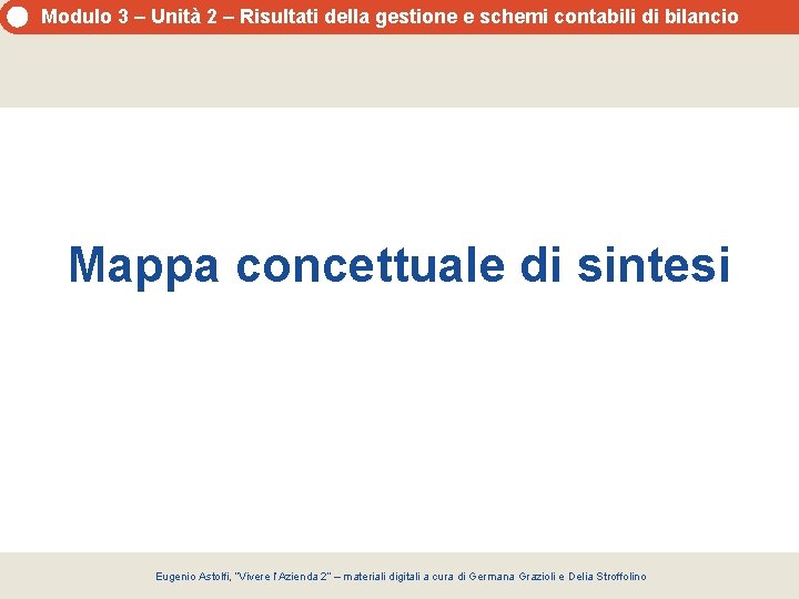 Modulo 3 – Unità 2 – Risultati della gestione e schemi contabili di bilancio Modulo 3 – Unità 2 – Risultati della gestione e schemi contabili di bilancio