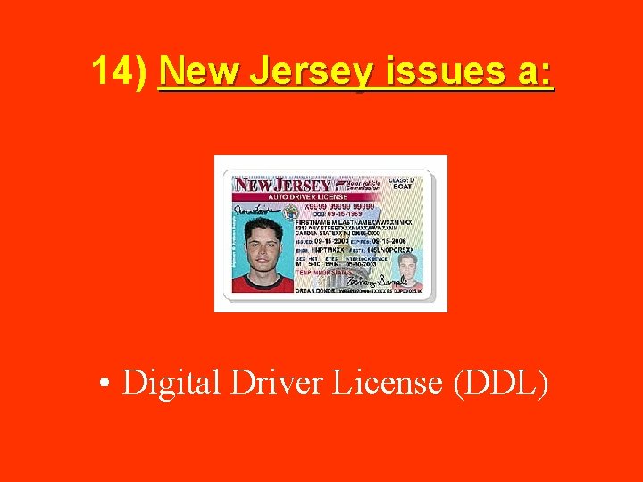 14) New Jersey issues a: • Digital Driver License (DDL) 