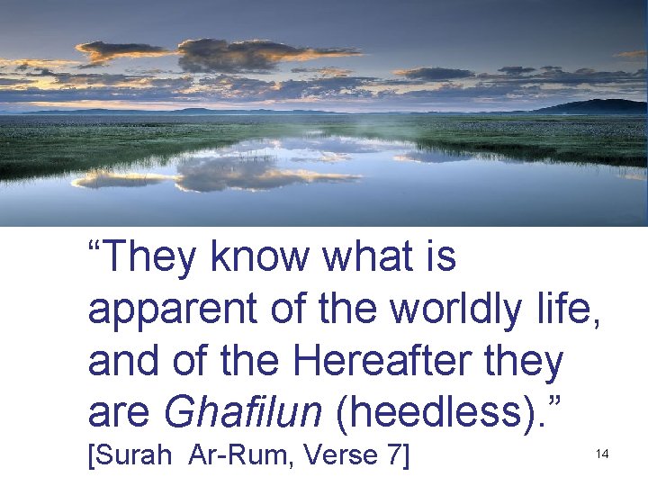 “They know what is apparent of the worldly life, and of the Hereafter they