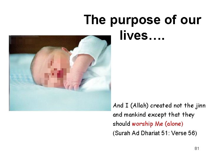The purpose of our lives…. And I (Allah) created not the jinn and mankind