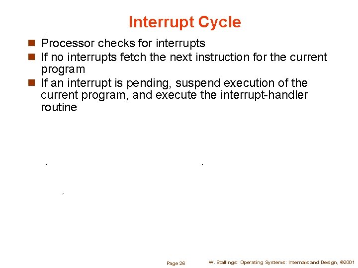 Interrupt Cycle n Processor checks for interrupts n If no interrupts fetch the next