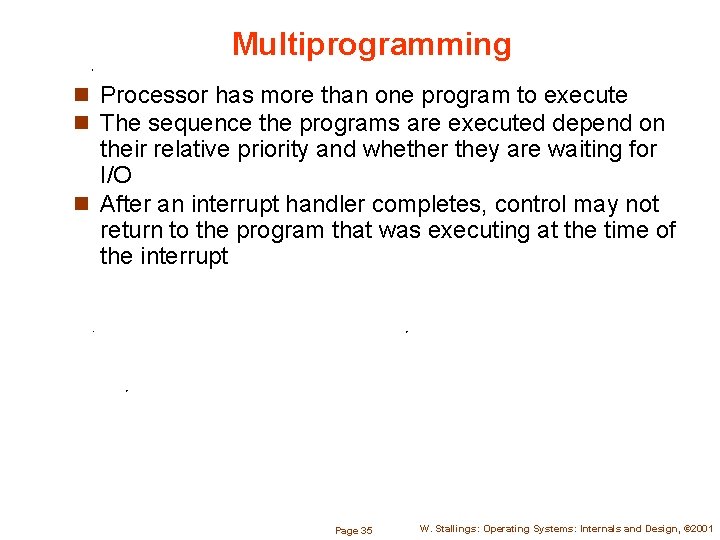 Multiprogramming n Processor has more than one program to execute n The sequence the