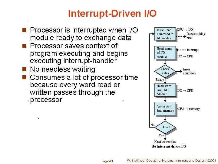 Interrupt-Driven I/O n Processor is interrupted when I/O module ready to exchange data n