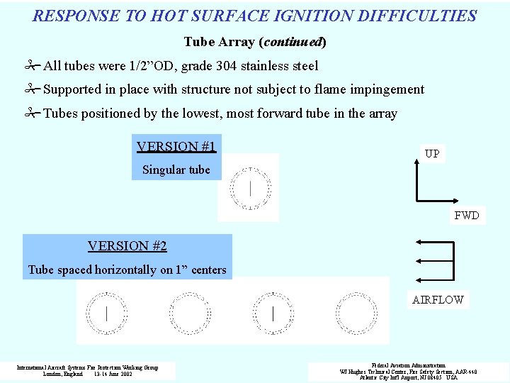 RESPONSE TO HOT SURFACE IGNITION DIFFICULTIES Tube Array (continued) #All tubes were 1/2”OD, grade