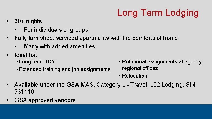 Long Term Lodging • 30+ nights • For individuals or groups • Fully furnished, Long Term Lodging • 30+ nights • For individuals or groups • Fully furnished,
