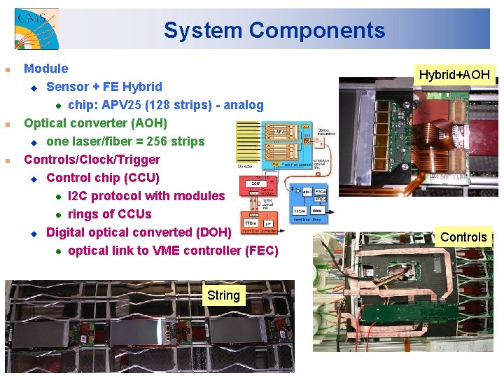 System Components n n n Module u Sensor + FE Hybrid l chip: APV