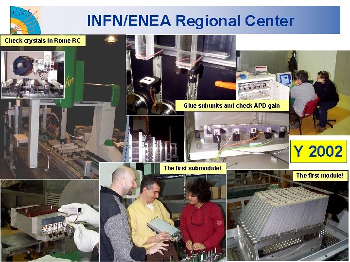 INFN/ENEA Regional Center Check crystals in Rome RC Glue subunits and check APD gain
