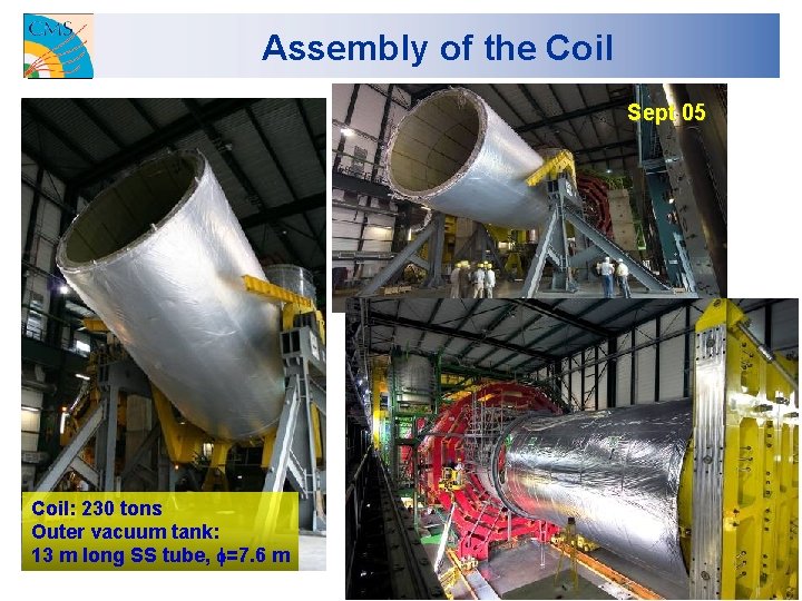 Assembly of the Coil Sept 05 Coil: 230 tons Outer vacuum tank: 13 m