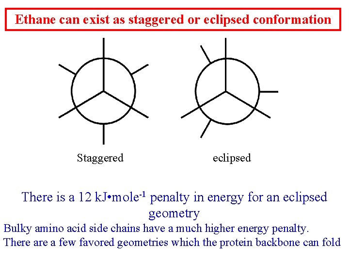 Ethane can exist as staggered or eclipsed conformation Staggered eclipsed There is a 12