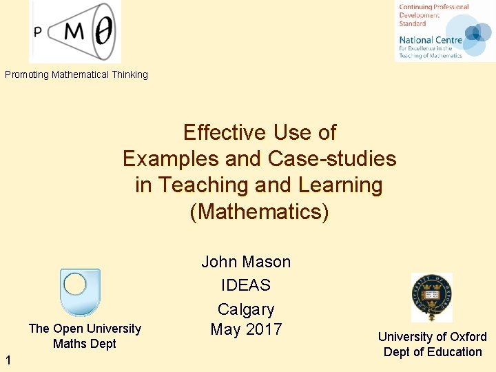 Promoting Mathematical Thinking Effective Use of Examples and Case-studies in Teaching and Learning (Mathematics)