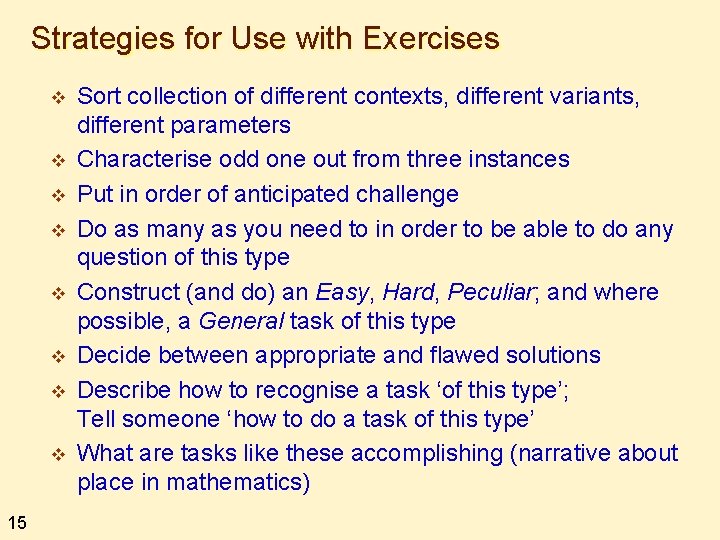 Strategies for Use with Exercises v v v v 15 Sort collection of different