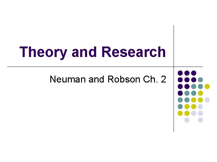 Theory and Research Neuman and Robson Ch. 2 