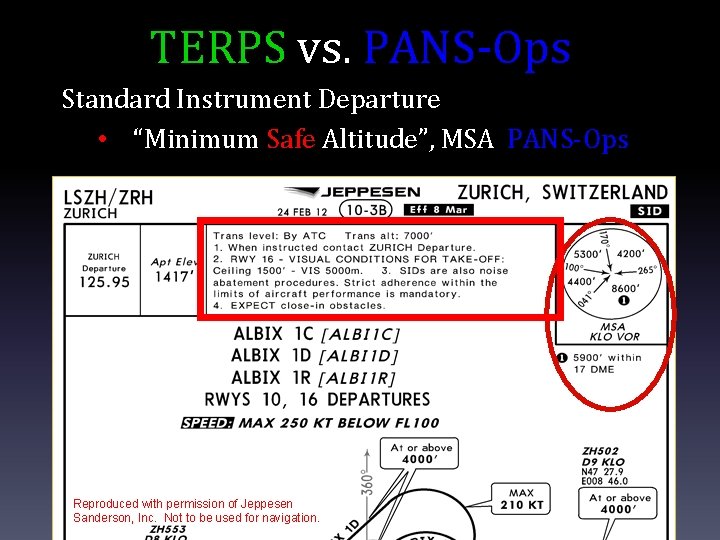 TERPS vs. PANS-Ops Standard Instrument Departure • “Minimum Safe Altitude”, MSA PANS-Ops Reproduced with