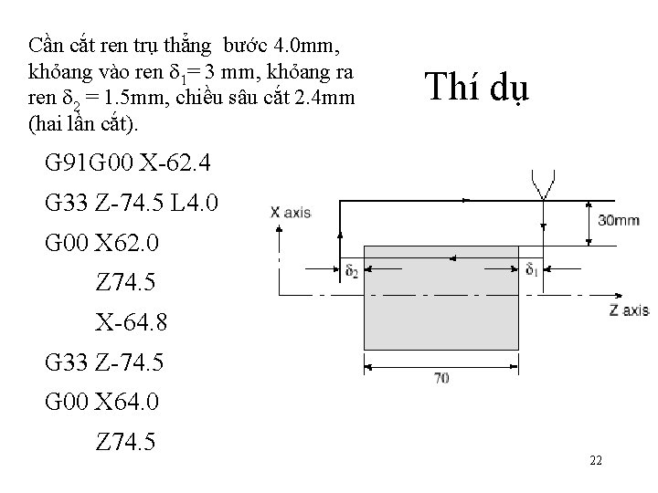 Cần cắt ren trụ thẳng bước 4. 0 mm, khỏang vào ren 1= 3 Cần cắt ren trụ thẳng bước 4. 0 mm, khỏang vào ren 1= 3