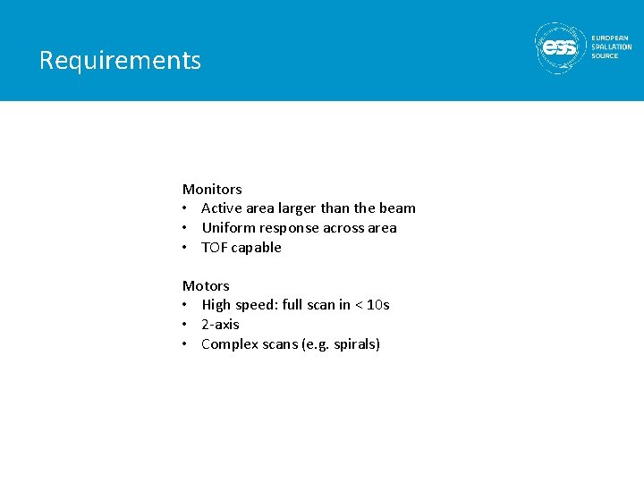 Requirements Monitors • Active area larger than the beam • Uniform response across area