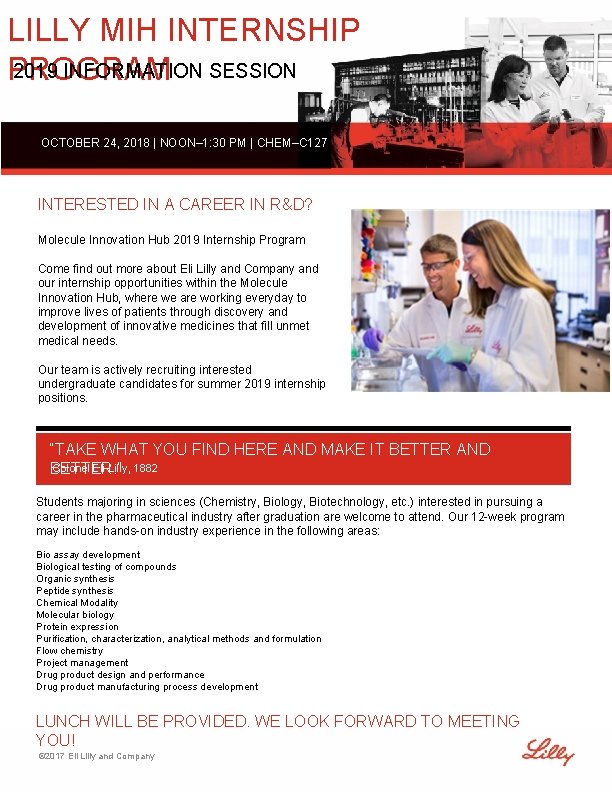 LILLY MIH INTERNSHIP 2019 INFORMATION SESSION PROGRAM OCTOBER 24, 2018 | NOON– 1: 30