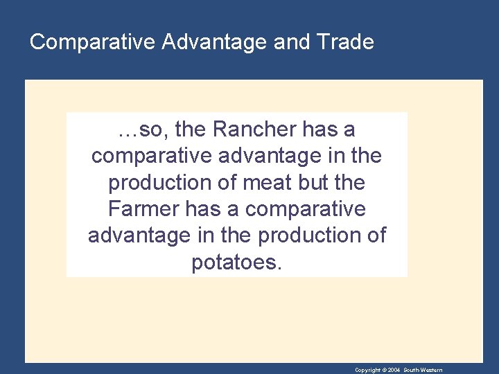 Comparative Advantage and Trade …so, the Rancher has a comparative advantage in the production