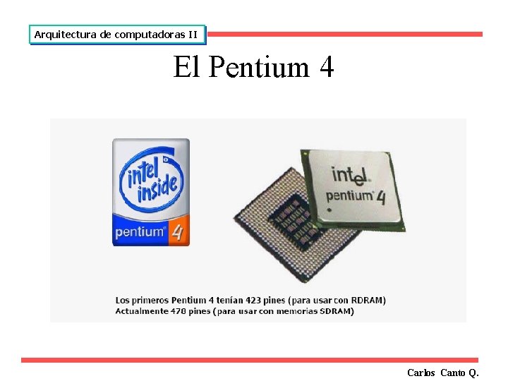 Arquitectura de computadoras II El Pentium 4 Carlos Canto Q. 