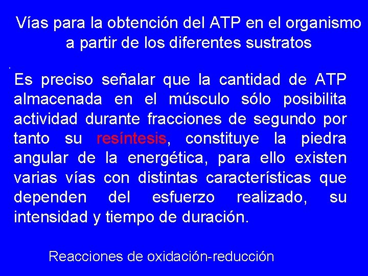 Vías para la obtención del ATP en el organismo a partir de los diferentes