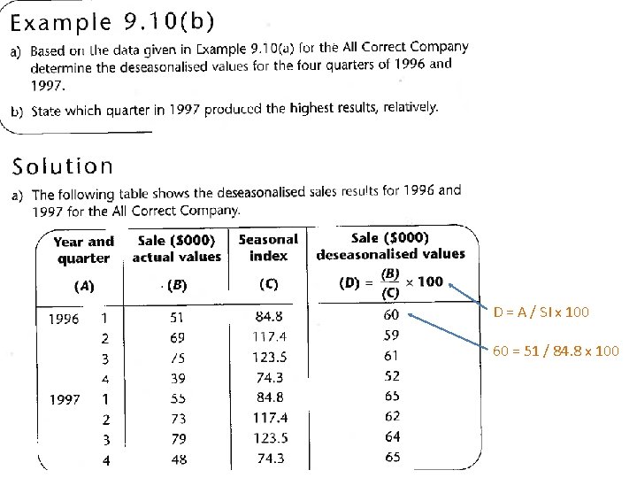 D = A / SI x 100 60 = 51 / 84. 8 x