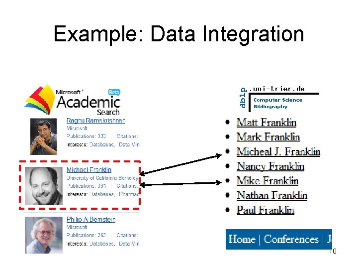 Example: Data Integration 10 Example: Data Integration 10