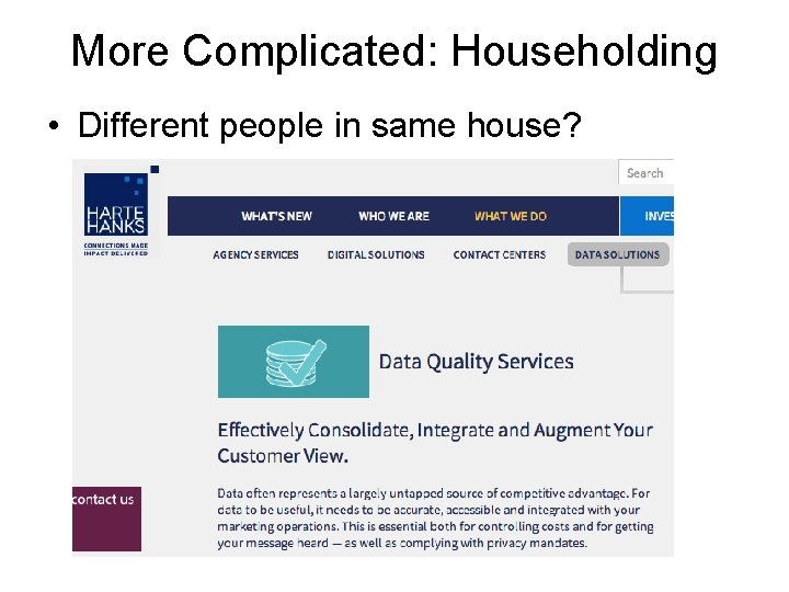 More Complicated: Householding • Different people in same house? More Complicated: Householding • Different people in same house?