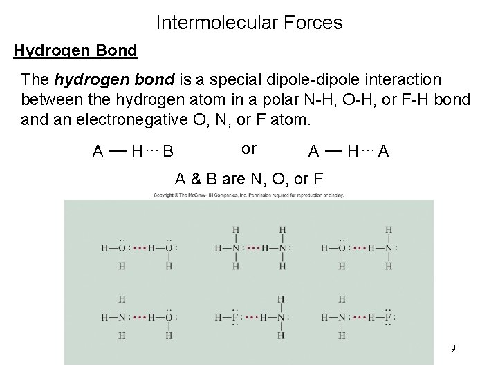 Intermolecular Forces Hydrogen Bond The hydrogen bond is a special dipole-dipole interaction between the