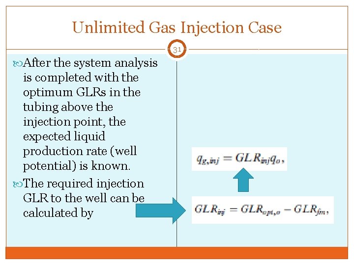 Unlimited Gas Injection Case 31 After the system analysis is completed with the optimum