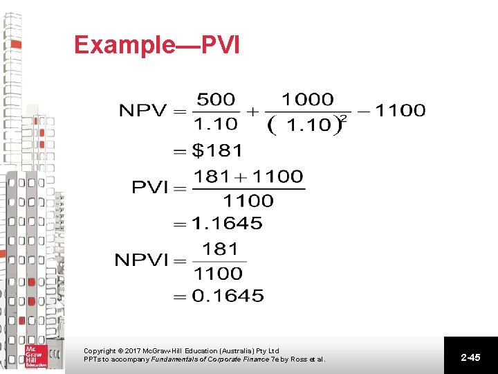 Example—PVI Copyright © 2017 Mc. Graw-Hill Education (Australia) Pty Ltd PPTs to accompany Fundamentals