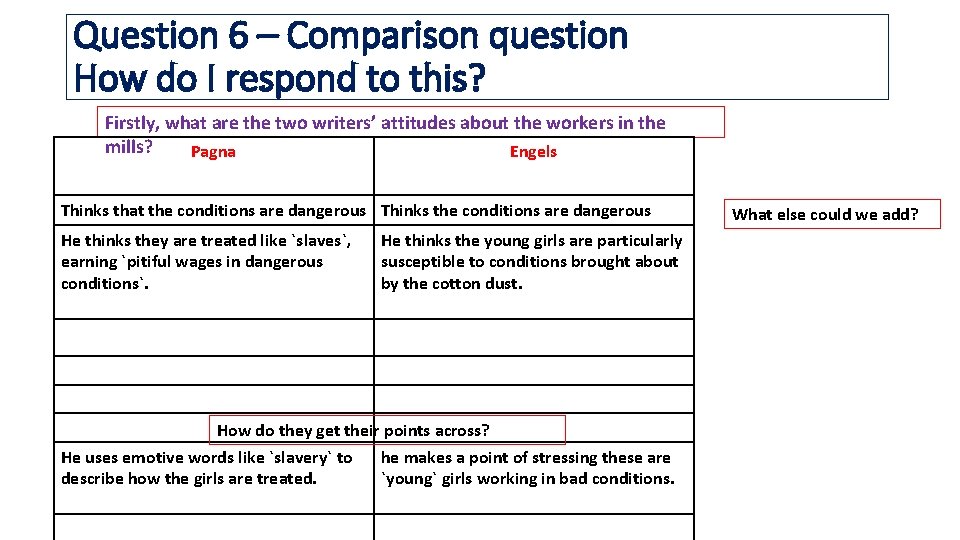 Question 6 – Comparison question How do I respond to this? Firstly, what are