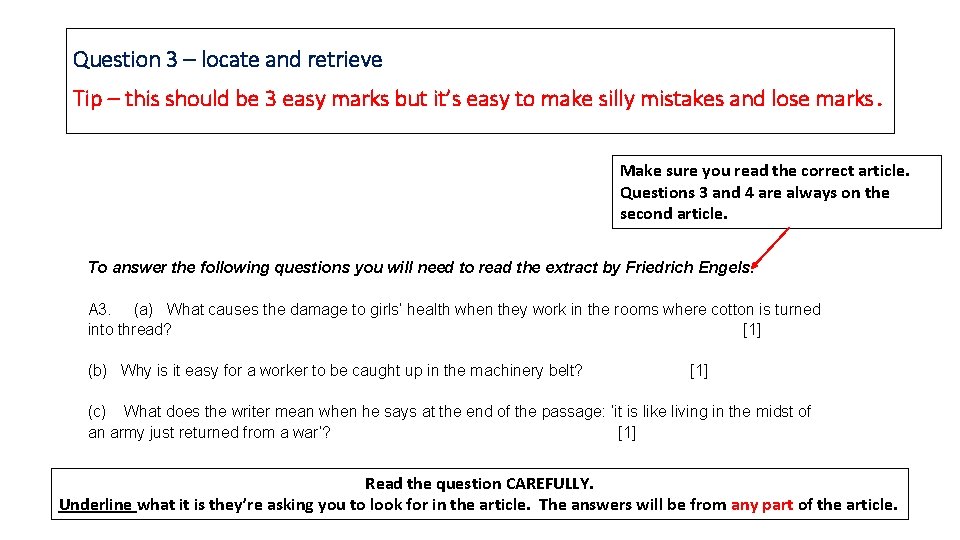 Question 3 – locate and retrieve Tip – this should be 3 easy marks