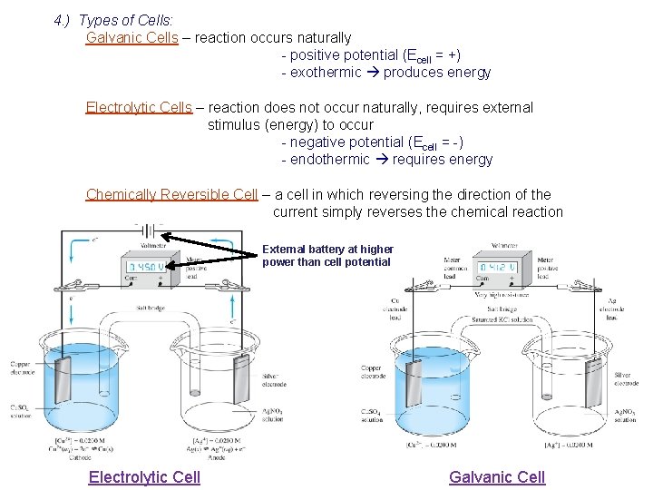 4. ) Types of Cells: Galvanic Cells – reaction occurs naturally - positive potential