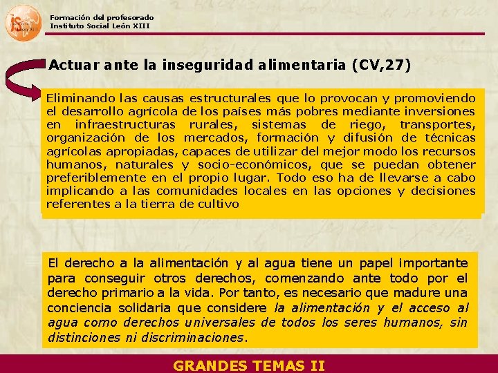 Formación del profesorado Instituto Social León XIII Actuar ante la inseguridad alimentaria (CV, 27)