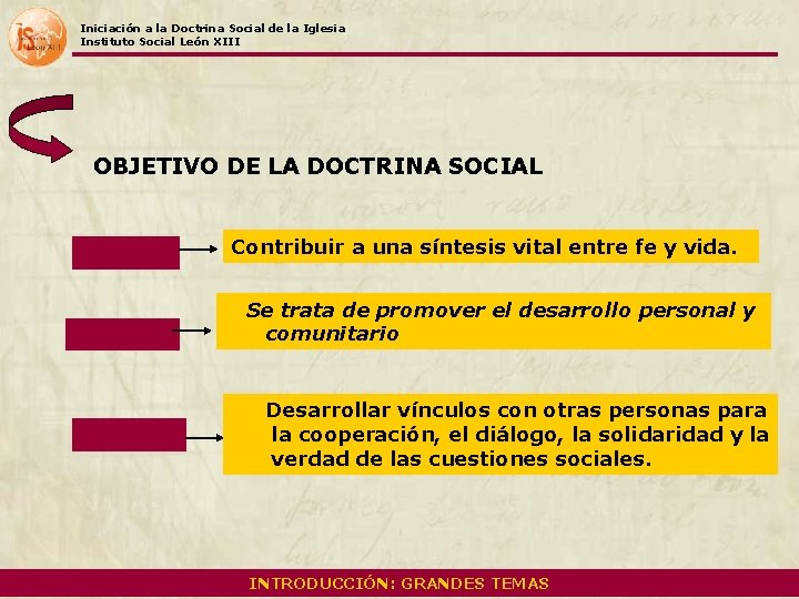 Iniciación a la Doctrina Social de la Iglesia Instituto Social León XIII OBJETIVO DE