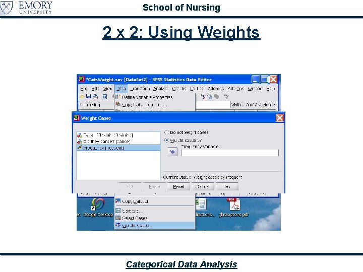 School of Nursing 2 x 2: Using Weights Categorical Data Analysis 