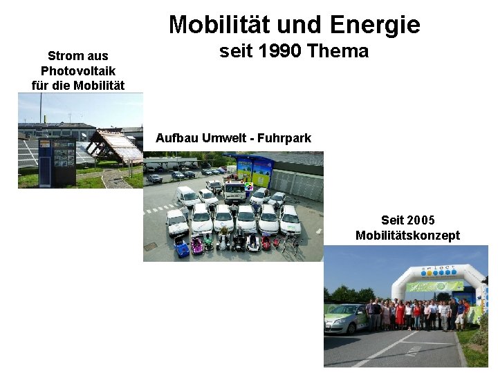 Mobilität und Energie Strom aus Photovoltaik für die Mobilität seit 1990 Thema Aufbau Umwelt