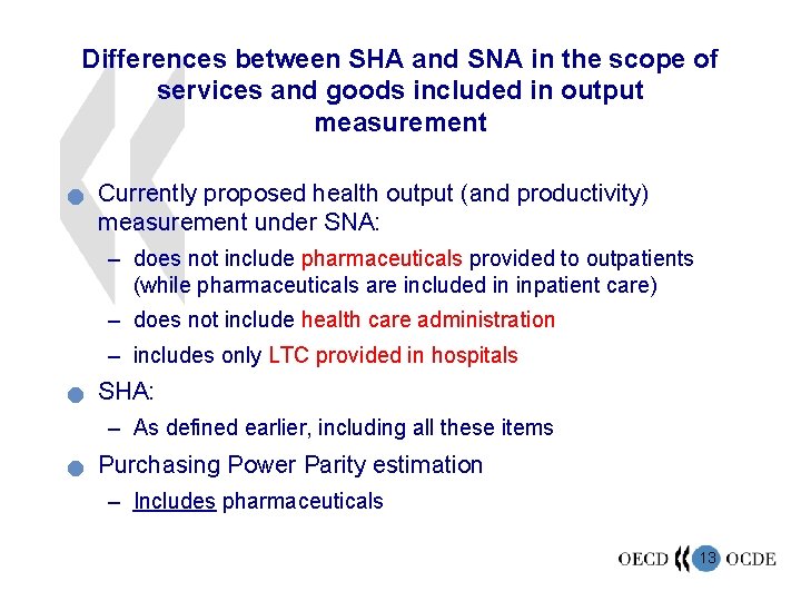 Differences between SHA and SNA in the scope of services and goods included in