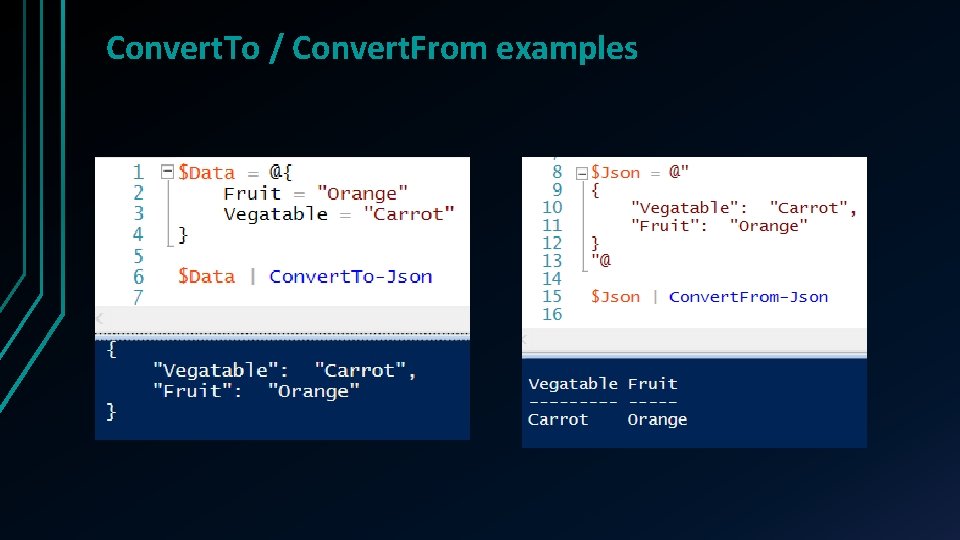 Convert. To / Convert. From examples 