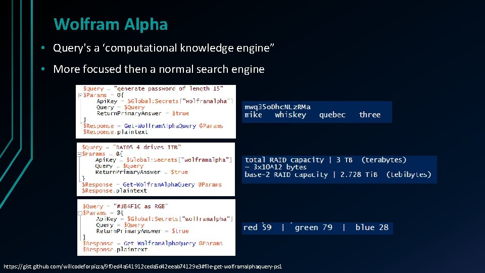 Wolfram Alpha • Query's a ‘computational knowledge engine” • More focused then a normal