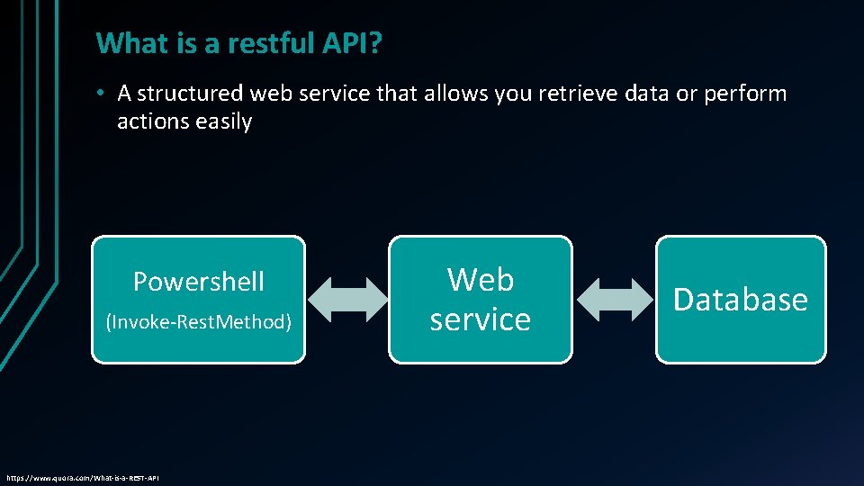 What is a restful API? • A structured web service that allows you retrieve What is a restful API? • A structured web service that allows you retrieve