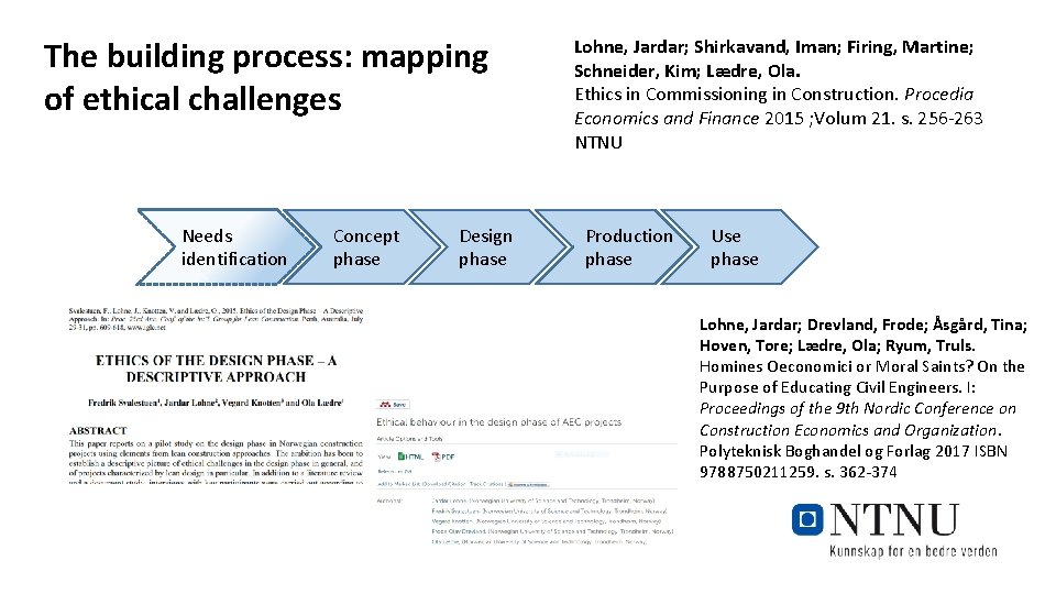 The building process: mapping of ethical challenges Needs identification Concept phase Design phase Lohne,