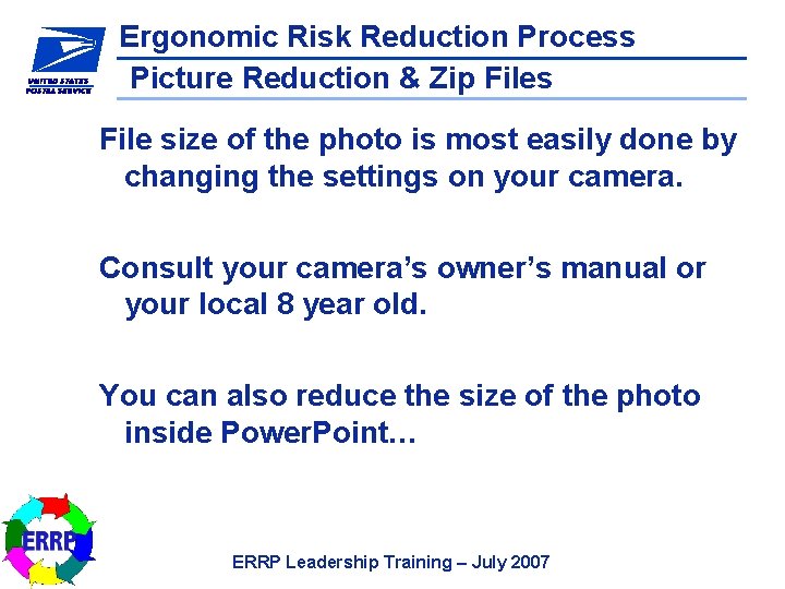 Ergonomic Risk Reduction Process Picture Reduction & Zip Files File size of the photo