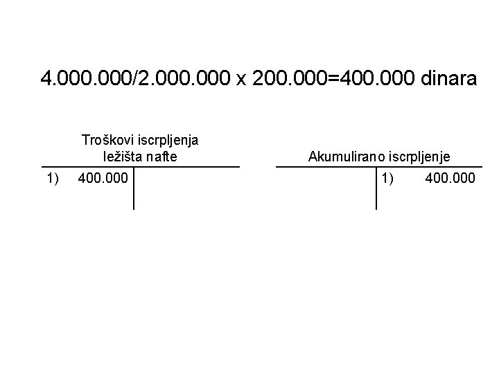 4. 000/2. 000 x 200. 000=400. 000 dinara Troškovi iscrpljenja ležišta nafte 1) 400.